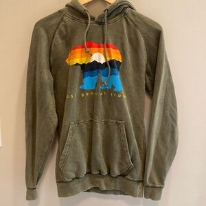 Hoodie Sweatshirt Olive Green Rainbow Bear Graphic Mast General Store Size SMALL